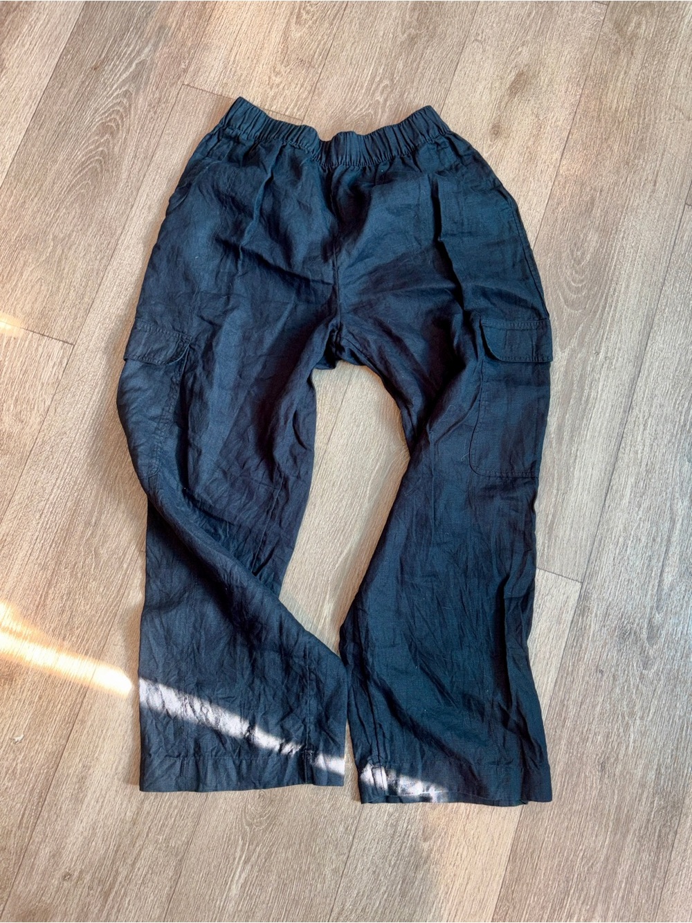 C&C California Black linen Cargo Pants with Elastic Waist